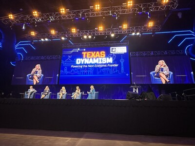 USLege Co-Founder and Chief Business Officer Laura Davis (on screen, center) joined senior leaders from Amazon, OpenAI, and Meta on a panel moderated by Megan Mauro, EVP of the Texas Association of Business, host of the Texas Dynamism Summit, where Texas leaders including Governor Greg Abbott and Port of San Antonio President and CEO Jim Perschbach discussed how Texas can maintain its competitive edge on the global stage. Davis spoke on the opening panel “AI & The Texas Advantage” to discuss how innovation is enabling businesses to scale using Al-driven tools.