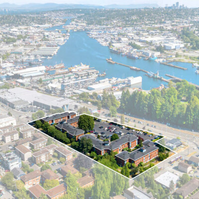 Aerial view of Lock Vista Apartments in Ballard, Washington Aerial view of Lock Vista Apartments in Ballard, Washington