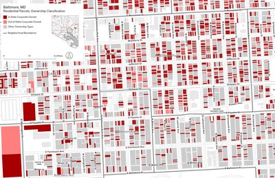 In Baltimore’s McElderry Park neighborhood, more than 42 percent of residential parcels are corporate-owned. Source: Center for Geospatial Solutions.