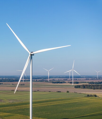Wind turbines of the Crossover Wind Project in Cross County, Arkansas.