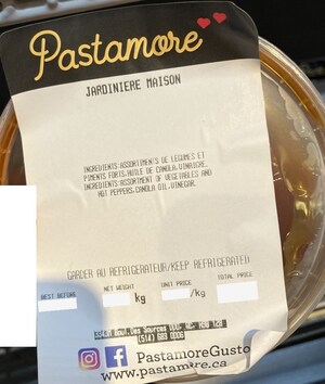 Présence non déclarée de sulfites dans la sauce jardinière préparée et vendue par l'entreprise Pastamore