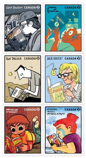 Un jeu de timbres présente six artistes de romans graphiques du Canada