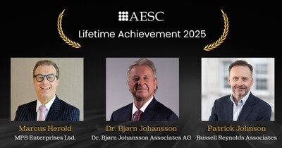 AESC Lifetime Achievement Award winners Marcus Herold, Dr. Bjørn Johansson, and Patrick Johnson