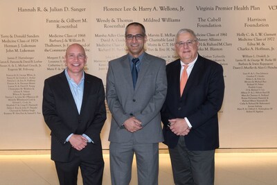 Left to right: David Bruno, M.D., FACS, director of Hume-Lee; Aamir Khan, M.D., TP-IAT medical director; and Marlon Levy, M.D., MBA, CEO of VCU Health System and senior vice president for VCU Health Sciences. (Thomas Kojcsich, VCU Enterprise Marketing and Communications)