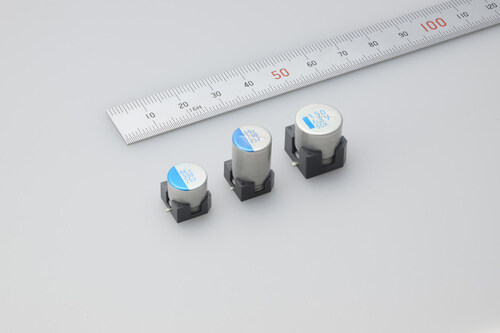 Caption: HVX (-J) and HTX (-J) Series of Conductive Polymer Hybrid Aluminum Electrolytic Capacitors