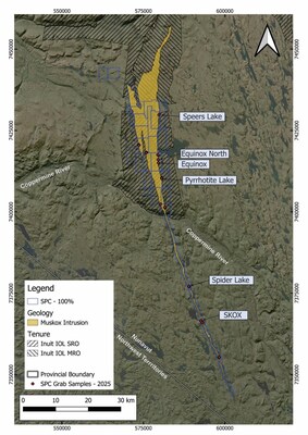 Figure 1: Regional satellite view of the Muskox Project showing the location of samples and selected Target Areas from the 2025 Field Program. (CNW Group/SPC Nickel Corp.)