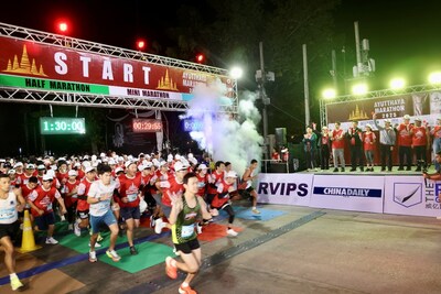 Runners start the Ayutthaya Marathon 2025, which is also part of China Daily's "Run With History" series, in Ayutthaya, Thailand, on Nov. 23, 2025.