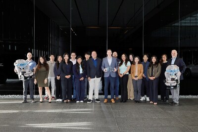 Hyundai North America Safety Office (NASO) and corporate social responsibility teams pose for a photo at the Hyundai North American headquarters in Fountain Valley, Calif., on Nov. 18, 2025 (Photo/Hyundai)