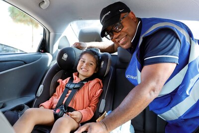 A child passenger safety technician inspects a car seat at UCI Health Family Health Center in Anaheim, Calif., on Nov. 8, 2025 (Photo/Hyundai)