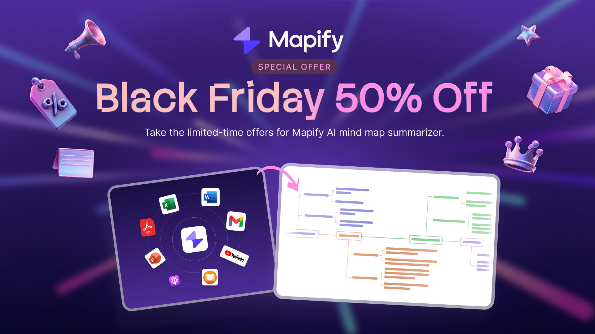 Black Friday Special Offer: 50% OFF Mapify AI Mind Map Summarizer -- Start for Free Now！