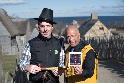 Suncrafted's McNamara and Tribal Fire's Marcellino Display Their Product Collaboration and a Traditional Peace Pipe during Thanksgiving Week at the 17th Century English Village in Plimoth.