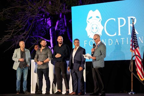CPR Foundation Founding President & CEO, Al Eskanazy, honors veterans at the Third Annual Charity Poker Tournament and Cocktail Party. Pictured (left to right): Stu Farris, U.S. Army Special Forces; Mitch Aguiar, U.S. Navy Seal; Anthony Galardi, U.S. Air Force Pararescueman (Special Ops); and Raul Betancourt, U.S. Marine (MARSOC).