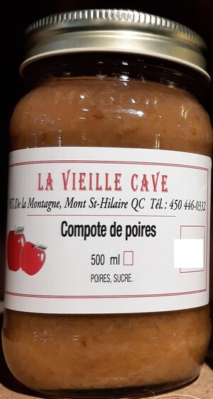 Avis de ne pas consommer de compote de poires préparée et vendue par l'entreprise La Vieille Cave