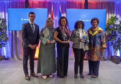 From left to Right: Novartis Canada Incoming Country President, Dimitri Gitas, Hamilton Health Sciences, Moms Against Racism Canada, The Olive Branch of Hope, The Honourable Marjorie Michel, Federal Minister of Health. (CNW Group/Novartis Pharmaceuticals Canada Inc.)