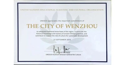 Photo shows the UNESCO issues a certificate to Wenzhou City in east China's Zhejiang Province to commend its achievements in the preservation and inheritance of intangible cultural heritage. (PRNewsfoto/Xinhua Silk Road) Photo shows the UNESCO issues a certificate to Wenzhou City in east China's Zhejiang Province to commend its achievements in the preservation and inheritance of intangible cultural heritage. (PRNewsfoto/Xinhua Silk Road)
