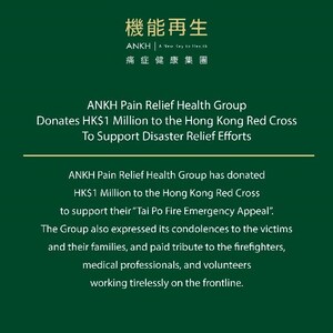 ANKH Pain Relief Health Group Donates HK$1 Million to the Hong Kong Red Cross To Support Disaster Relief Efforts