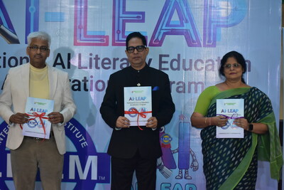 Dr Suborno Bose Chairman IIHM releases AI-LEAP wth Sanjoy Chatterjee Founder Entiovi Technologies & Maitreyee Chaudhuri Group Director IAM Hotel School