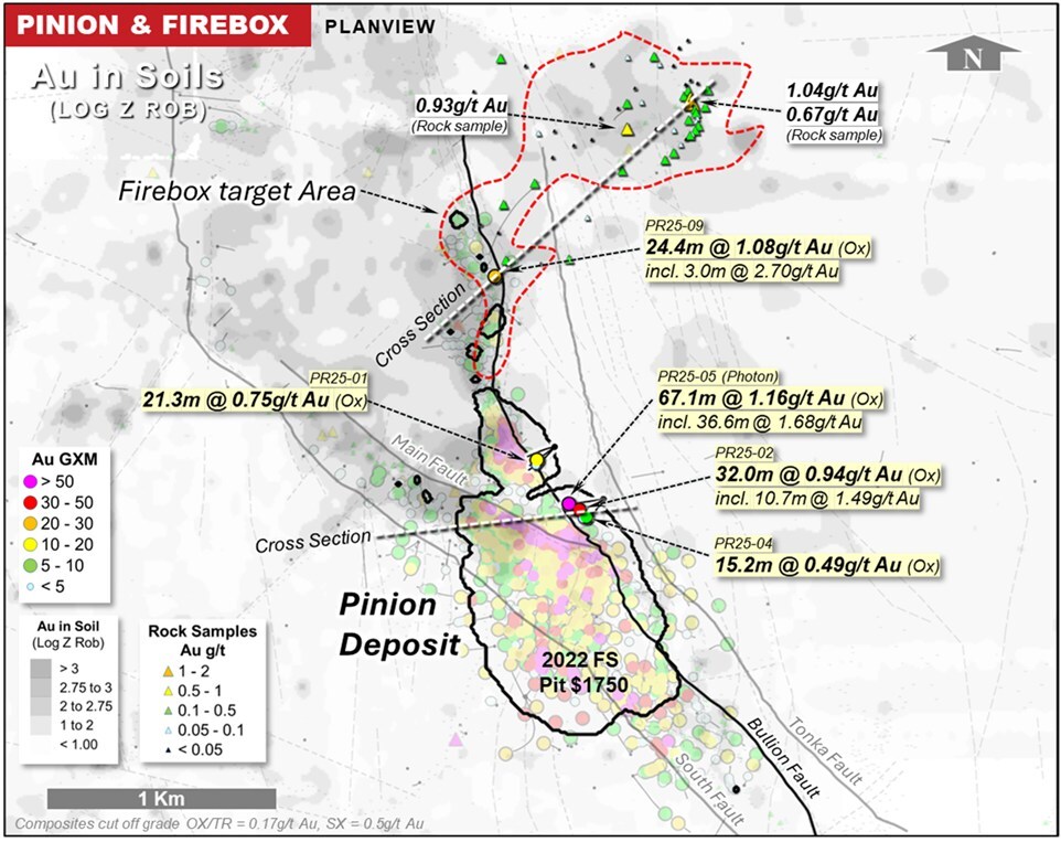 Figure 2: Pinion Deposit and Firebox Target Plan Map (CNW Group/Orla Mining Ltd.) Figure 2: Pinion Deposit and Firebox Target Plan Map (CNW Group/Orla Mining Ltd.)