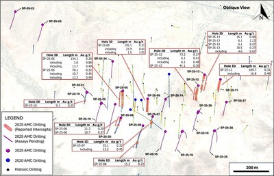 Figure 1. Oblique view of drilling at Sugarloaf Peak looking north, highlighting the drill results announced in this press release. (CNW Group/Arizona Metals Corp.)