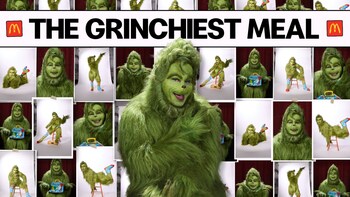 The Grinch™ is BACK at McDonald’s Canada with the Grinchiest Meal, festive mischief, and must-have mismatched socks – available starting December 2nd! (CNW Group/McDonald's Canada)