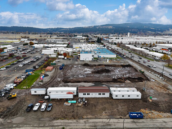 Southside view of Solstice Advanced Materials Spokane Facility, highlighting 110K sq. ft expansion groundbreaking site.