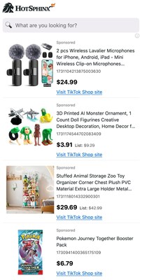 Screenshot of TikTok Shop's dedicated brand results page on hotsphinx.com Screenshot of TikTok Shop's dedicated brand results page on hotsphinx.com