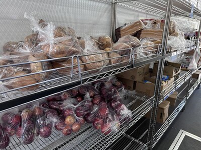 Produce on shelves in the Food On The Move Mobile Pantry