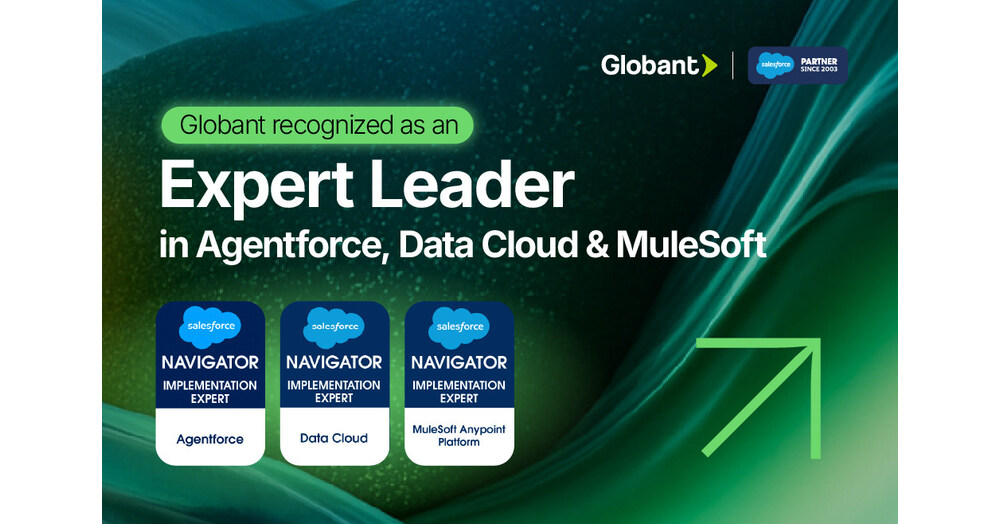 Globant Recognized by Salesforce For Achieving Expert-level Implementation in Next-Gen Platforms: MuleSoft, Data Cloud and Agentforce