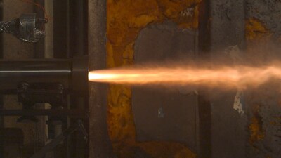 A static test fire of an additively manufactured pressure vessel for a solid rocket motor. (Photo Credit: Northrop Grumman)