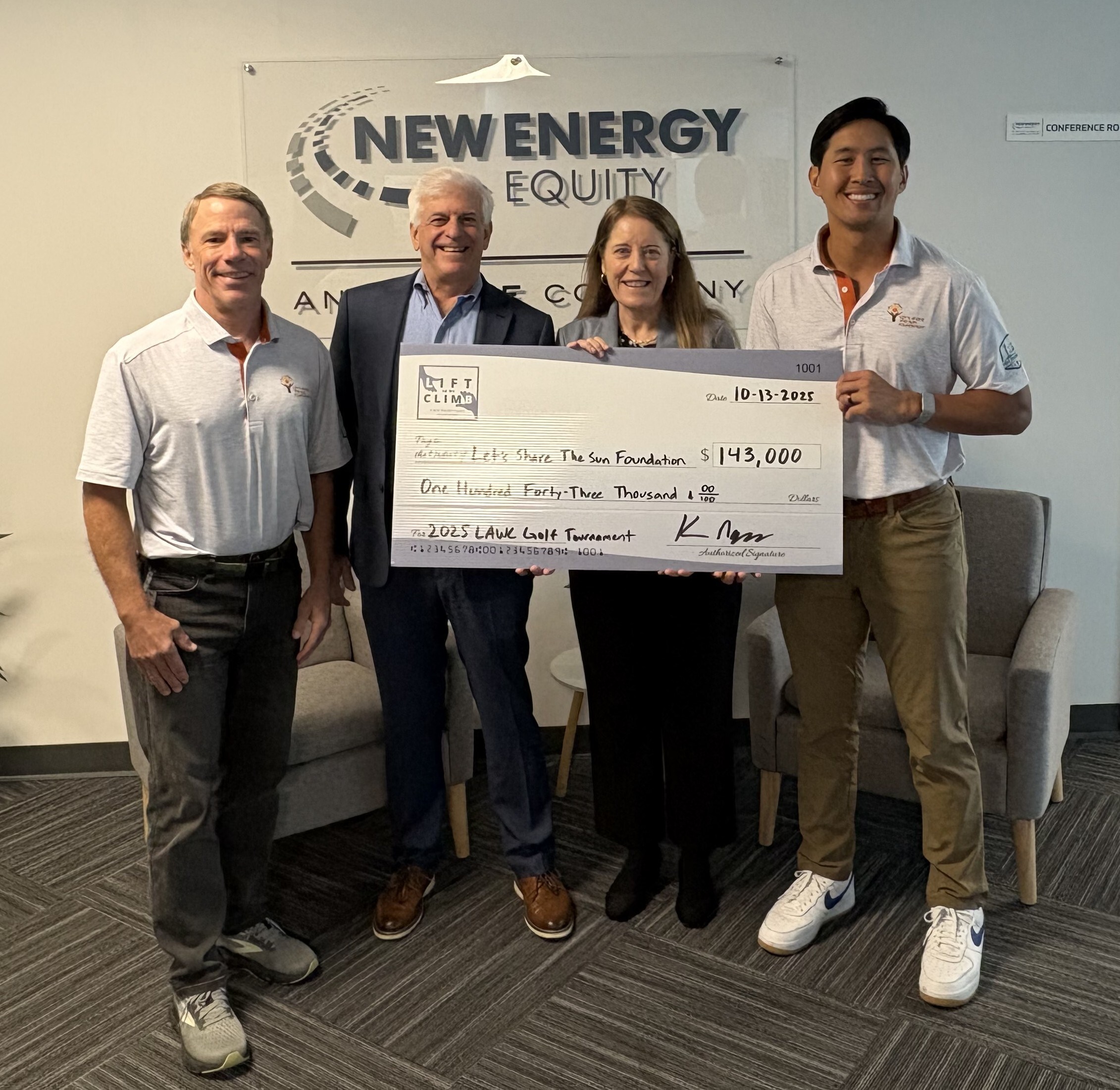 New Energy Equity's Lift As We Climb Foundation Raises $143,000 for Let's Share the Sun Foundation at 4th Annual Charity Golf Tournament