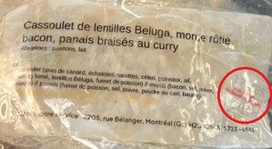 Avis de ne pas consommer de cassoulet préparé et vendu par l'entreprise Chef à votre service