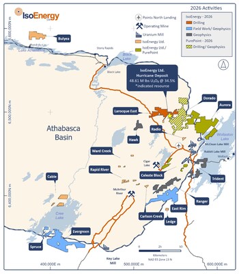 Figure 3 – Location of IsoEnergy’s exploration projects in the eastern Athabasca Basin, highlighting projects on which work is planned in 2026. * See Qualified Person Statement below. (CNW Group/IsoEnergy Ltd.) Figure 3 – Location of IsoEnergy’s exploration projects in the eastern Athabasca Basin, highlighting projects on which work is planned in 2026. * See Qualified Person Statement below. (CNW Group/IsoEnergy Ltd.)
