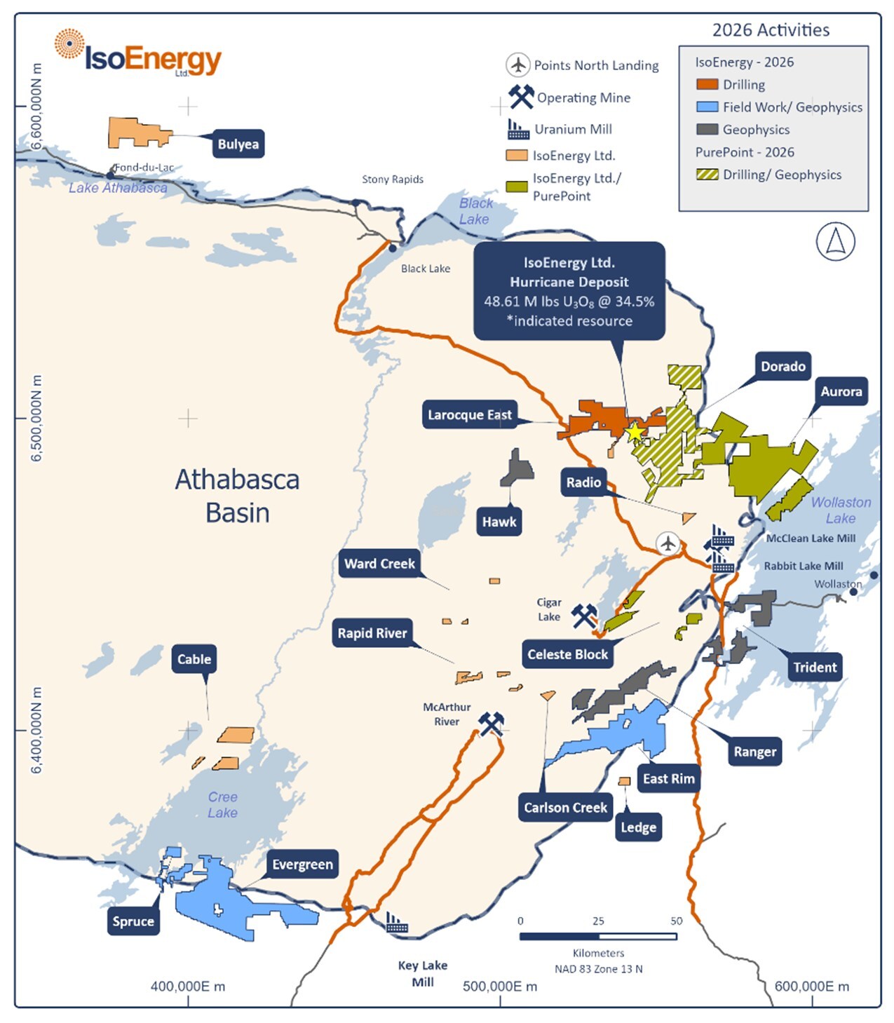 Figure 3 – Location of IsoEnergy’s exploration projects in the eastern Athabasca Basin, highlighting projects on which work is planned in 2026. * See Qualified Person Statement below. (CNW Group/IsoEnergy Ltd.)