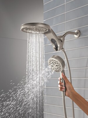 The Delta® HydroRain® Two-in-One Shower Head with ProClean™ Spray is an easy upgrade to transform showering into a functional yet spa-like experience. The Delta® HydroRain® Two-in-One Shower Head with ProClean™ Spray is an easy upgrade to transform showering into a functional yet spa-like experience.