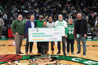 Sun Life U.S. and the Boston Celtics present <money>$125,000 t</money>o the YMCA of Greater Boston (YGB) for #SunLifeDunk4Diabetes fundraising campaign. (L:R) David Shapiro, CEO, YGB; David Healy, President, Sun Life U.S.; Fitzgerald Allen; Harley Allen-Raye, YMCA student and Sun Life Fit to Win participant; Christian Rosario, Dorchester YMCA; Neil Haynes, President of IFM, Sun Life U.S. and Board Member, YGB; Ed Milano, VP of Marketing, Sun Life U.S.; Dave Hoffman, SVP of Community Engagement, Boston Celtics