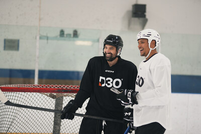 NHL Pro Hockey player Dakota Joshua and How to Hockey's Coach Jeremy, testing out D3O protected phone cases on the ice at Upper Canada College.