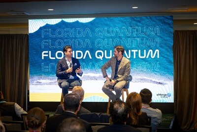 Matt Cimaglia and Tony Jimenez speak during the Florida Quantum announcement at eMerge Americas’ Tech Basel event in Coral Gables, Fla., Dec. 3, 2025