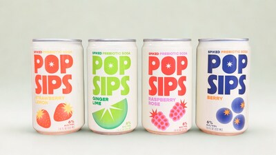 PopSips’ lineup of spiked prebiotic sodas, including Strawberry Lemon, Ginger Lime, Raspberry Rose and Berry, captures the brand’s bright, modern take on better-for-you drinking.