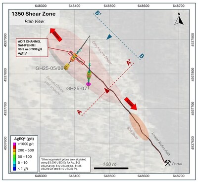 Figure 2: Plan View Map of 1350 Zone (CNW Group/Metallis Resources Inc.) Figure 2: Plan View Map of 1350 Zone (CNW Group/Metallis Resources Inc.)