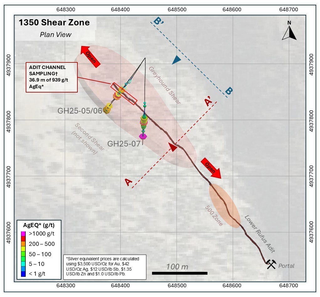 Figure 2: Plan View Map of 1350 Zone (CNW Group/Metallis Resources Inc.) Figure 2: Plan View Map of 1350 Zone (CNW Group/Metallis Resources Inc.)