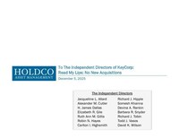 HOLDCO ASSET MANAGEMENT RELEASES PRESENTATION TO THE INDEPENDENT DIRECTORS OF KEYCORP