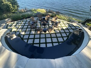 Lush Synthetic Turf Ribbons Create Stunning Lakeside Patio in the Ozarks