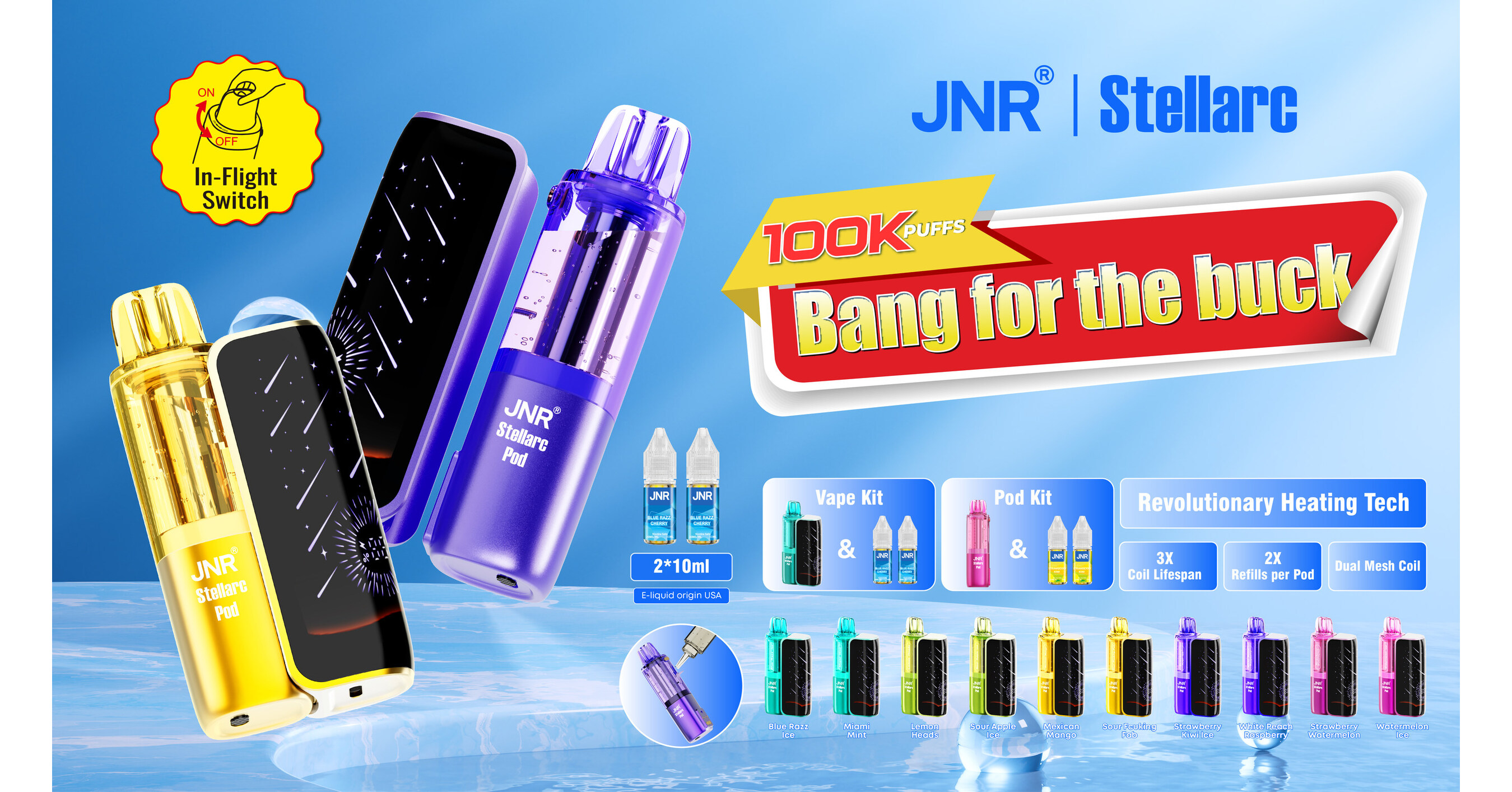 JNR Stellarc 100K Refillable Disposable Vape with Advanced Flight Safety Mode