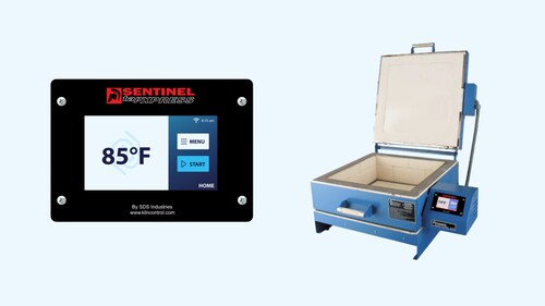 A Paragon Clamshell Kiln with a TAP II Kiln Controller – the industry's most advanced touchscreen kiln controller.