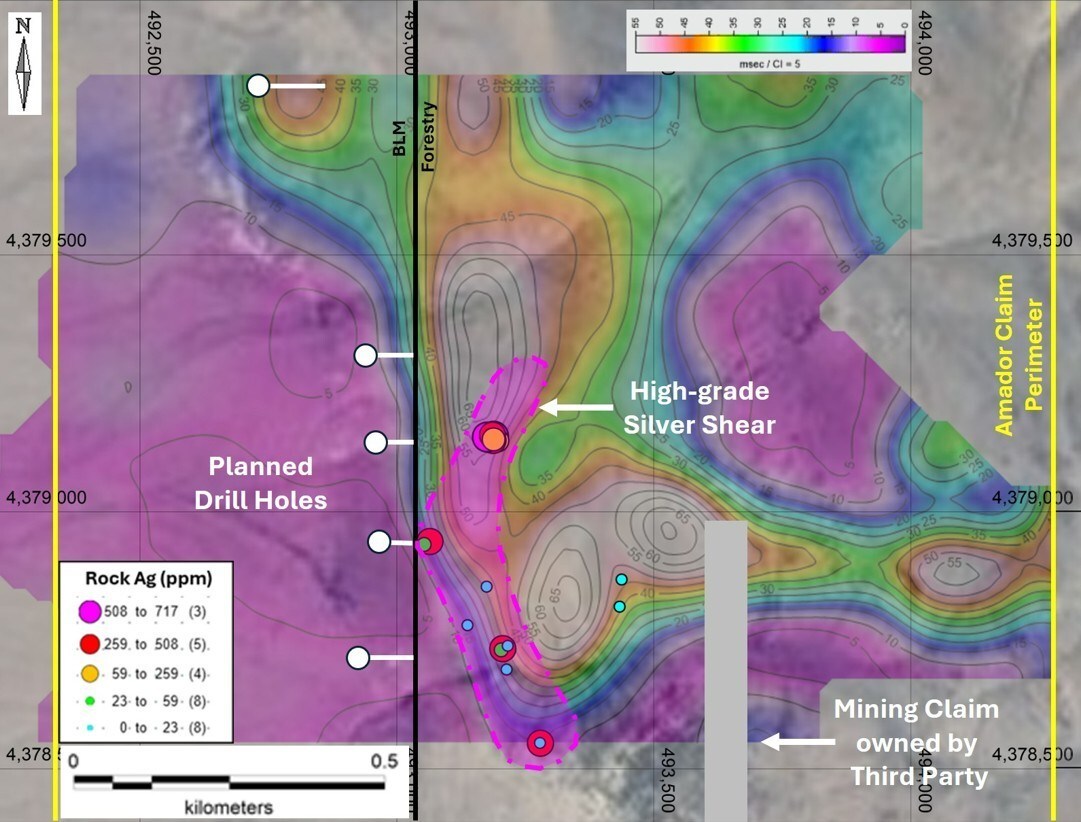 Figure 1 – 0-50m IP depth slice - Chargeability anomaly correlating with high-grade silver rock chips. (CNW Group/Black Mammoth Metals Corp) Figure 1 – 0-50m IP depth slice - Chargeability anomaly correlating with high-grade silver rock chips. (CNW Group/Black Mammoth Metals Corp)