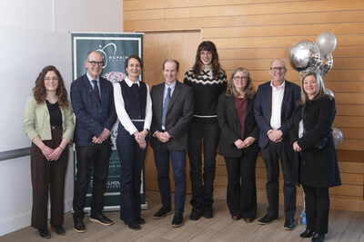 (From Left) Naomi Sager, Dr. David Anderson , Dr. Viviane Poupon, Dr. James Fawcett, Annika Benson, Dr. Jennifer Bain, Dr. Victor Rafuse, Kerri McPherson at Dalhousie University on Friday, December 5, 2025. (CNW Group/Brain Canada)
