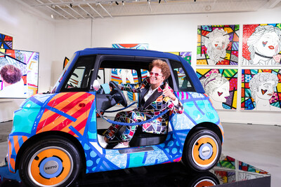 FIAT brand CEO Olivier Francois and acclaimed international artist Romero Britto unveiled a one-of-kind Fiat Topolino, named “Brittolino,” at an event in The Britto Palace during Art Week Miami. (Photo credit: FIAT ® brand. Editorial rights only)
