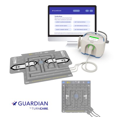 The Guardian System includes a high-precision pressure controller, anatomically designed patient support surfaces for both the bed and chair, and the integrated Information Services (iS) operational insights dashboard, providing 
unprecedented visibility to real-time therapy compliance to advance patient care and mobility goals.