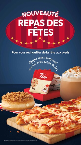 Tim Hortons lance le repas des F&#234;tes, qui comprend une pizza sur pain plat, un accompagnement, une boisson et une paire de bas de collection! (Groupe CNW/Tim Hortons)