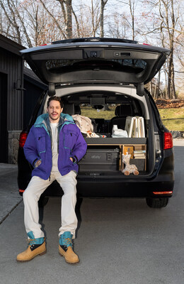 Davidson sits on the tailgate of his custom minivan, surrounded by baby gear from strollers to diapers, proof that with eBay parts and accessories, there’s room for everything (and everyone).